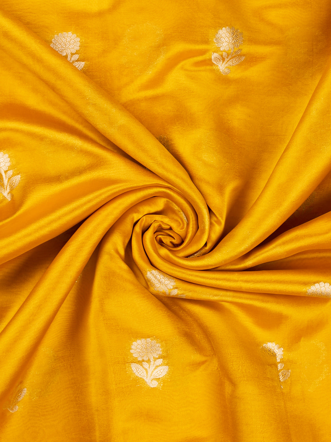 Yellow  Pure Silk Plain With Zari Buti Banarasi Saree_3