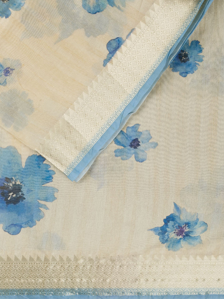 Blue Chanderi Printed Banarasi Saree