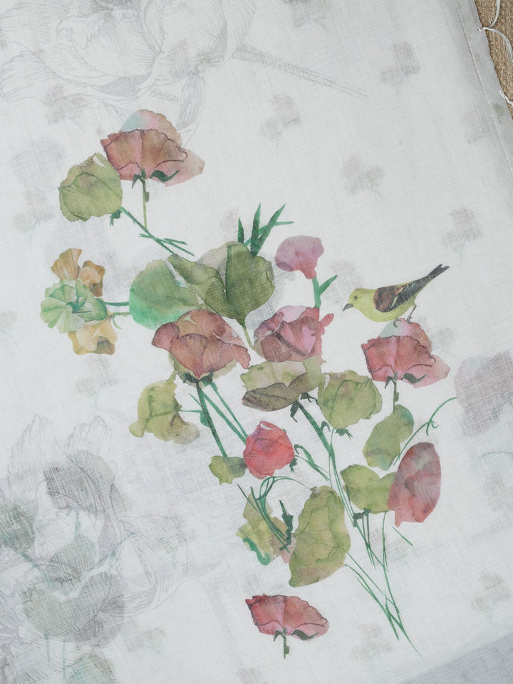 Green Linen Plain Banarasi Saree