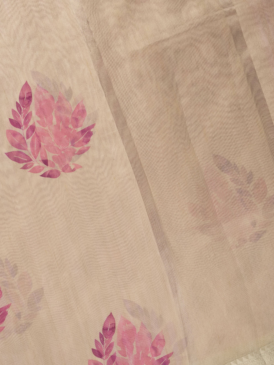 Pink Chanderi Floral Print  Banarasi Saree_4