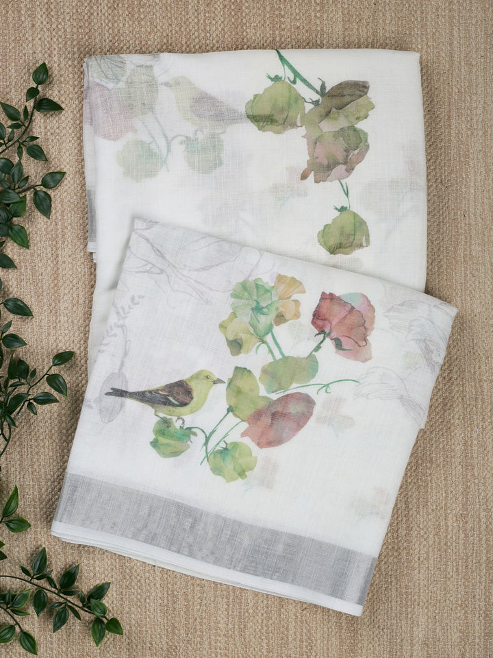 Green Linen Plain Banarasi Saree