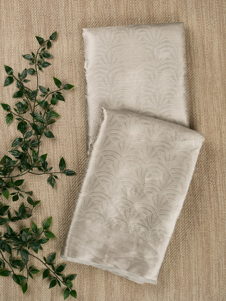 Silver Pure Tissue Broacde Banarasi Saree