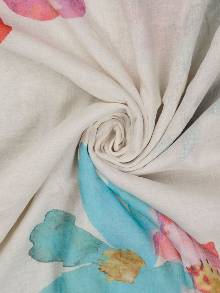 White Pure linen Plain Banarasi Saree