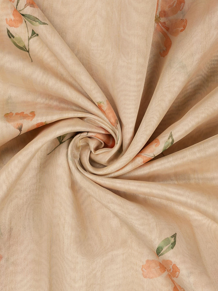 Orange Chanderi Printed Banarasi Saree