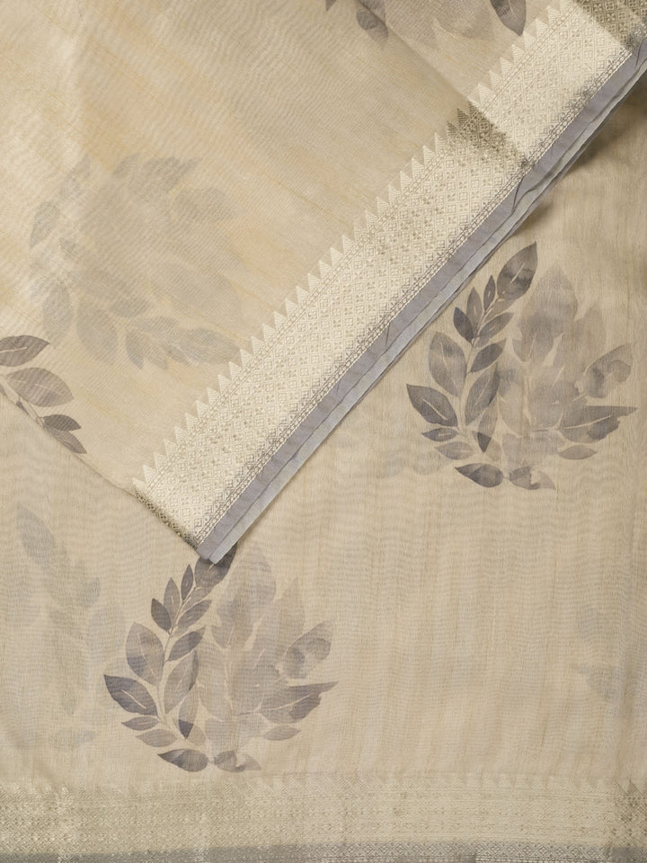 Grey Chanderi Floral Print Banarasi Saree