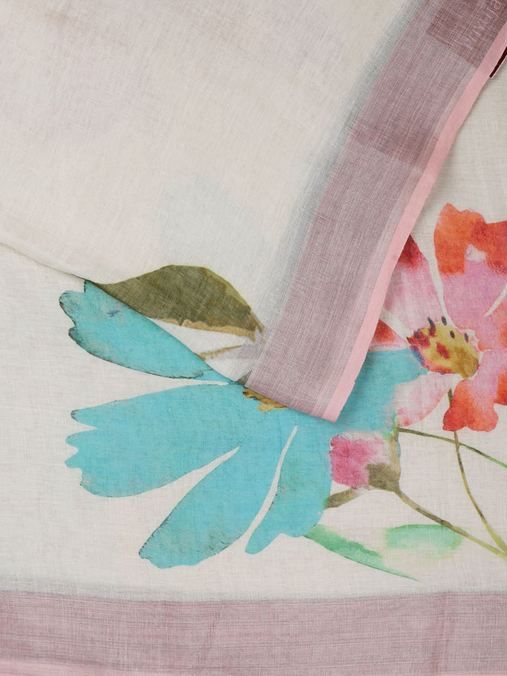 White Pure linen Plain Banarasi Saree