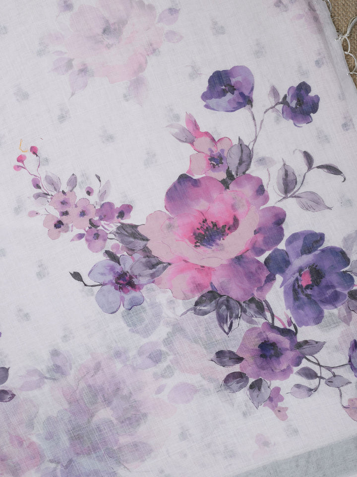 Purple Linen Plain Banarasi Saree