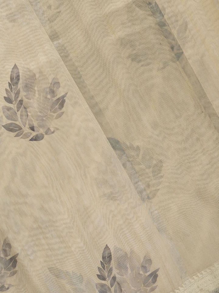 Grey Chanderi Floral Print Banarasi Saree