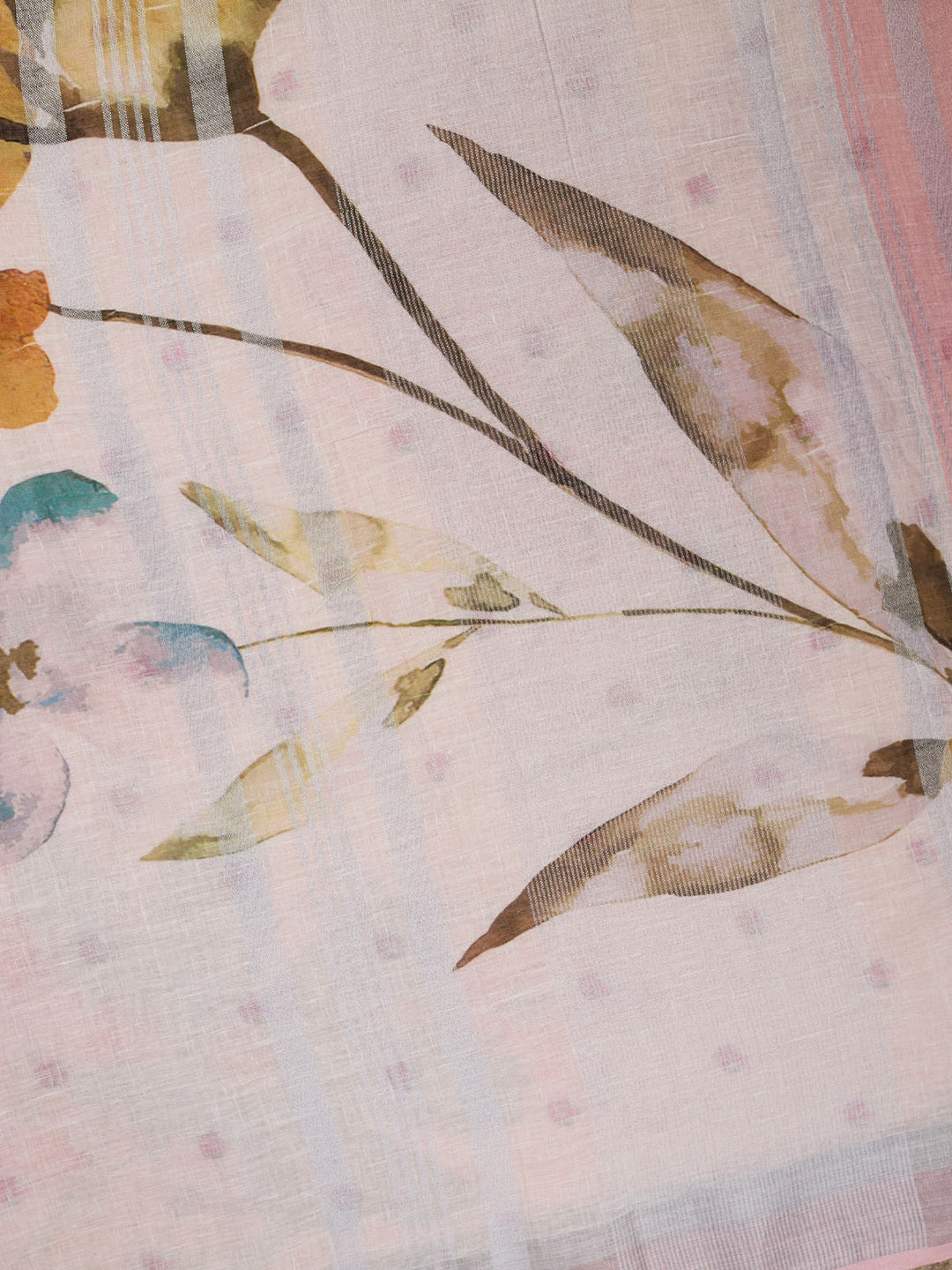 White Pure linen Plain Banarasi Saree_4