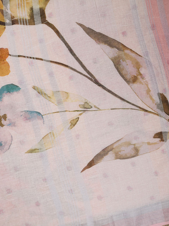 White Pure linen Plain Banarasi Saree