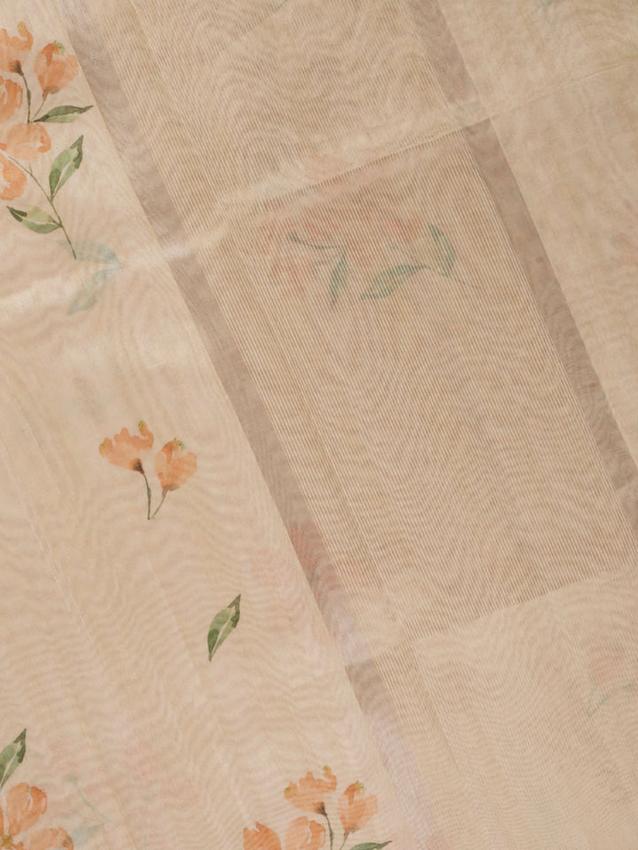 Orange Chanderi Printed Banarasi Saree