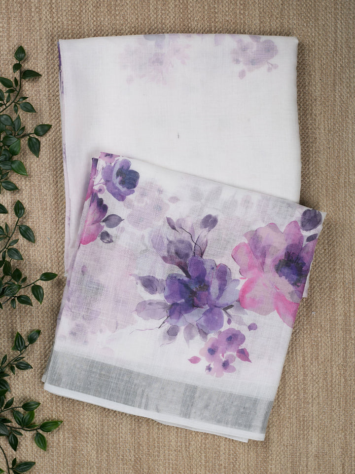 Purple Linen Plain Banarasi Saree