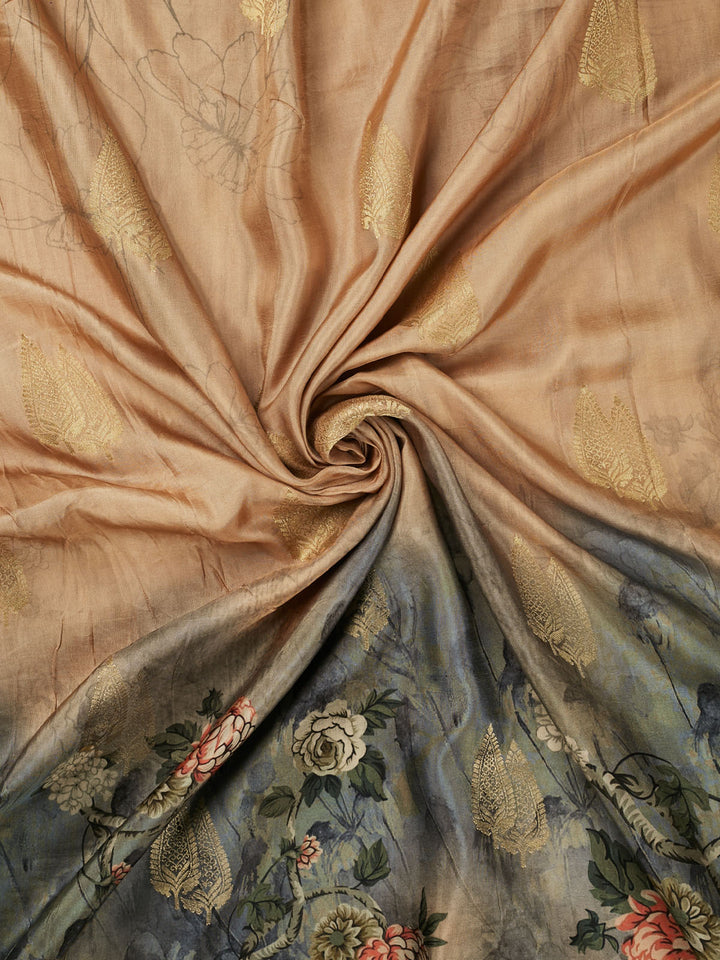 Beige Dola Silk  Printed Banarasi Saree