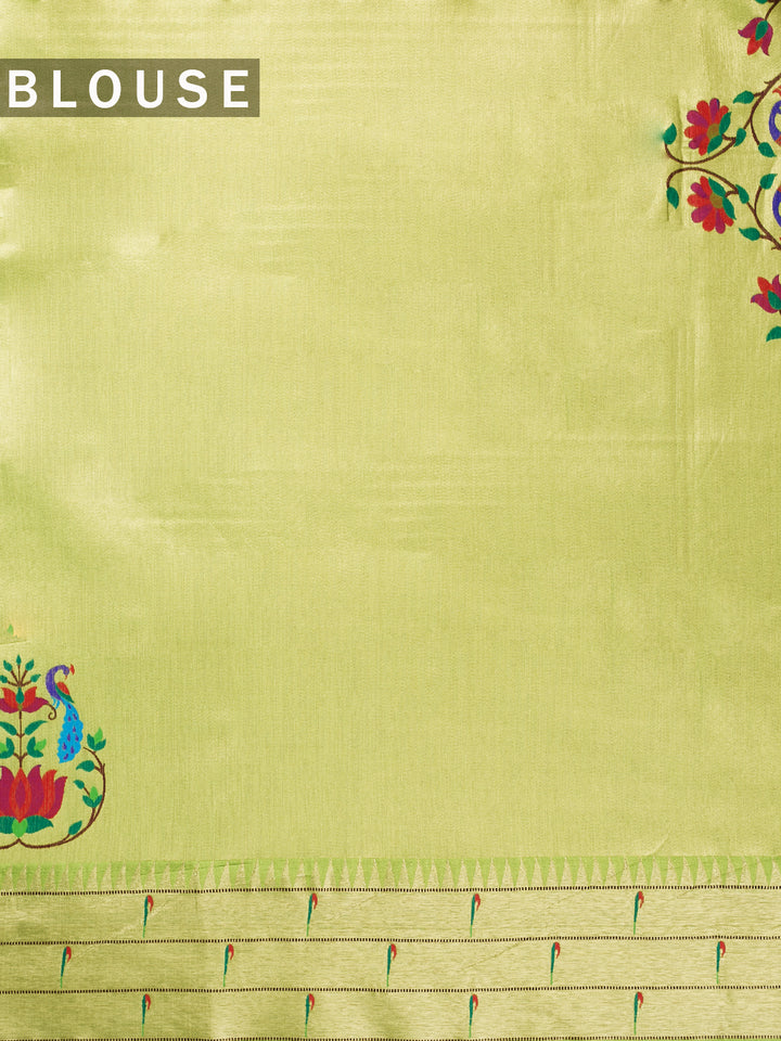 Green Cotton Zari Buti Banarasi Saree