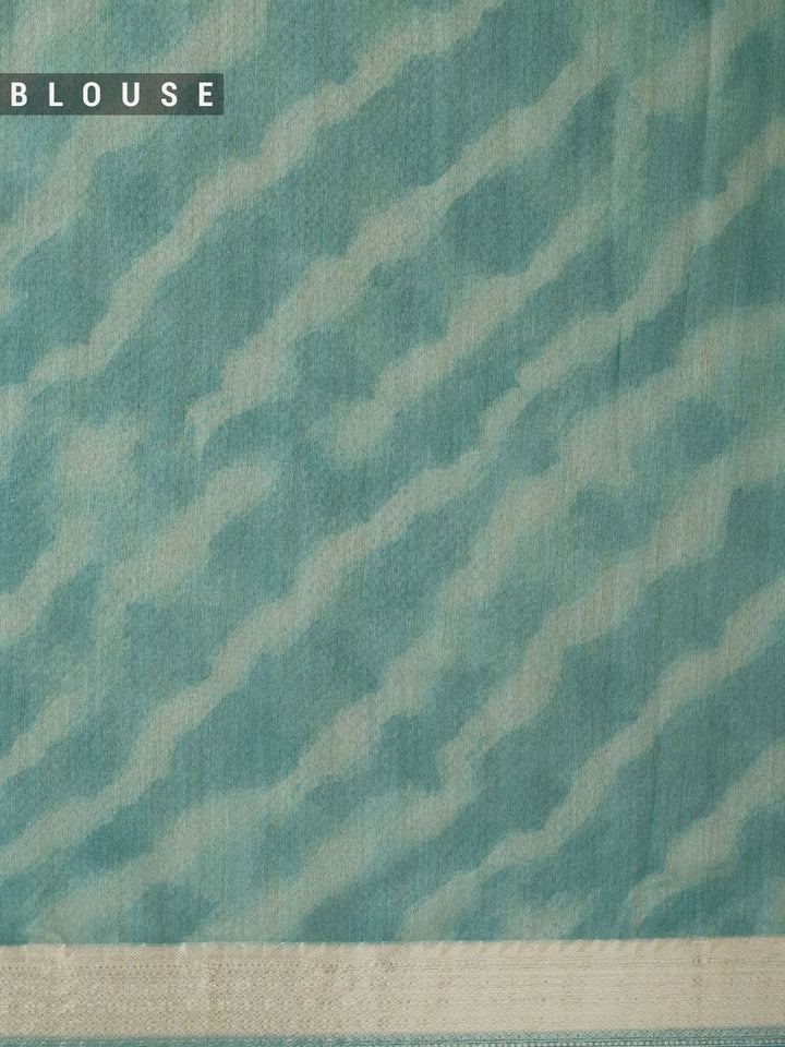 Firozi Chanderi Floral Print Banarasi Saree