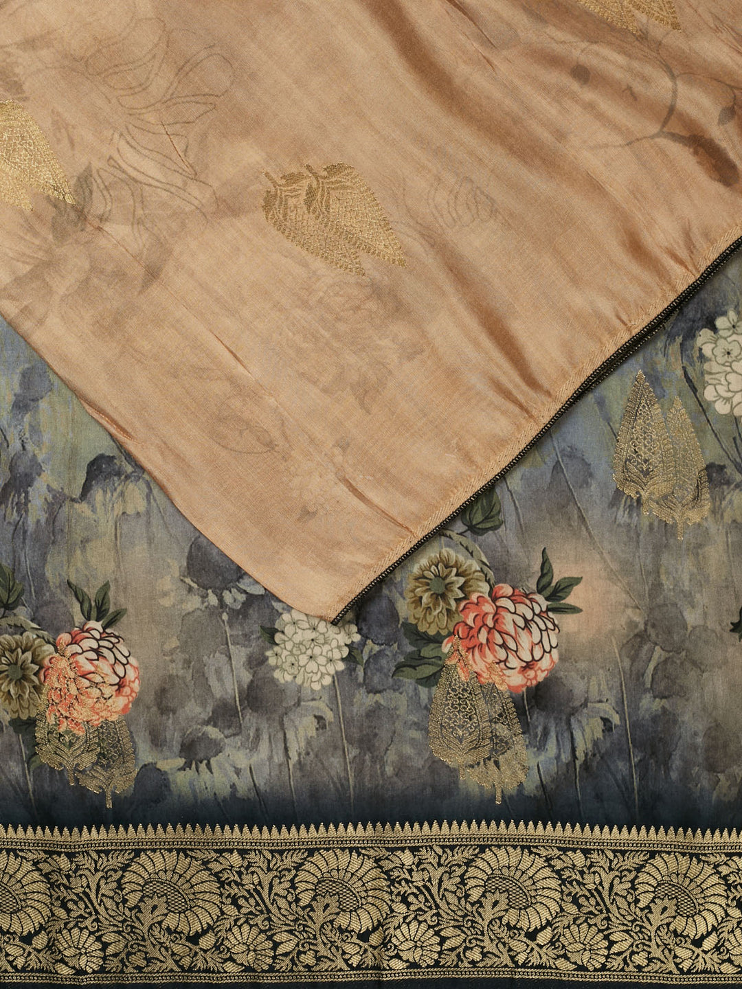 Beige Dola Silk  Printed Banarasi Saree_2