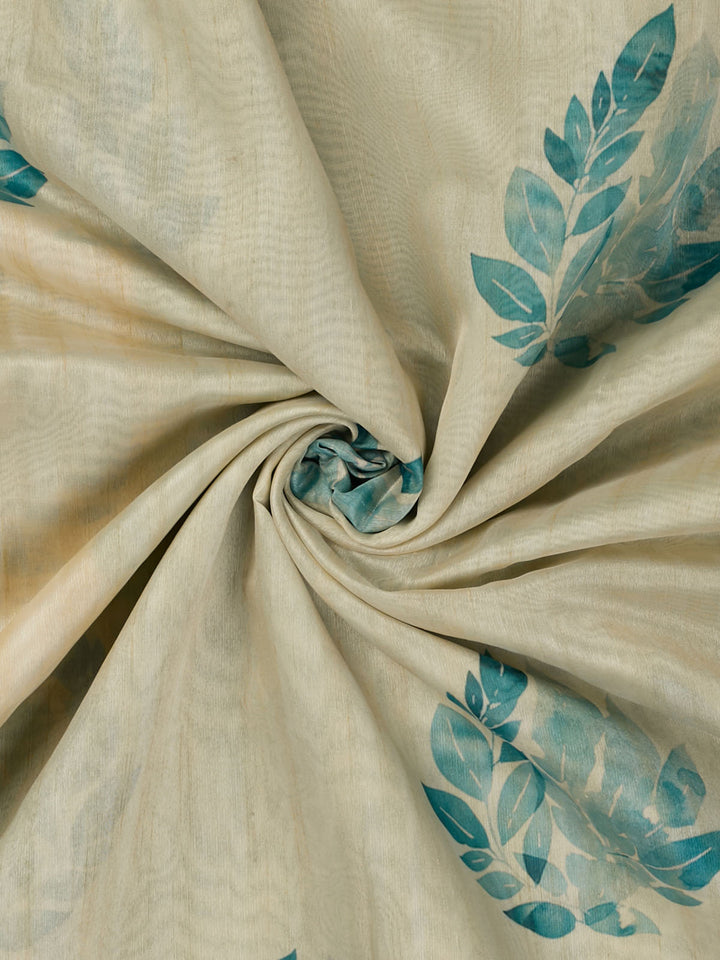 Firozi Chanderi Floral Print Banarasi Saree