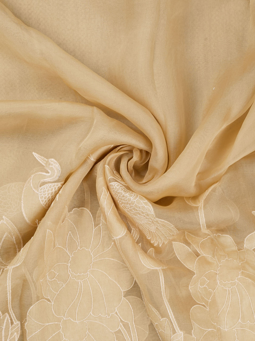 Beige Pure Organza Plain Banarasi Saree_3