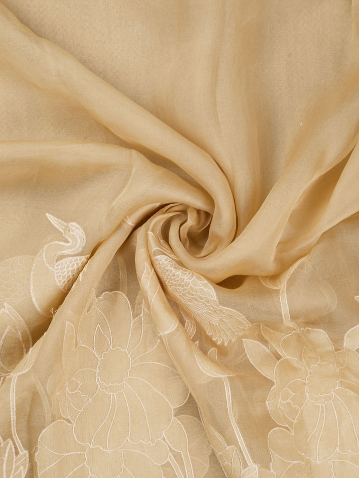 Beige Pure Organza Plain Banarasi Saree
