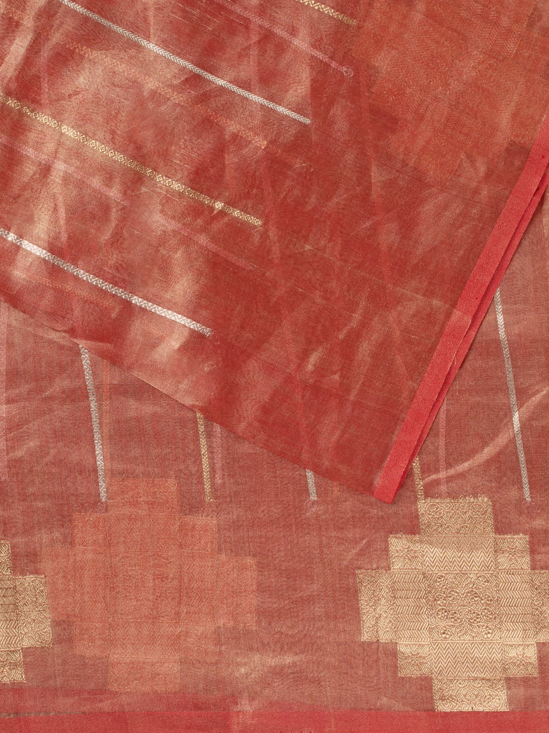 Orange Pure Tissue  Sonarupa Stripes Banarasi Saree_2