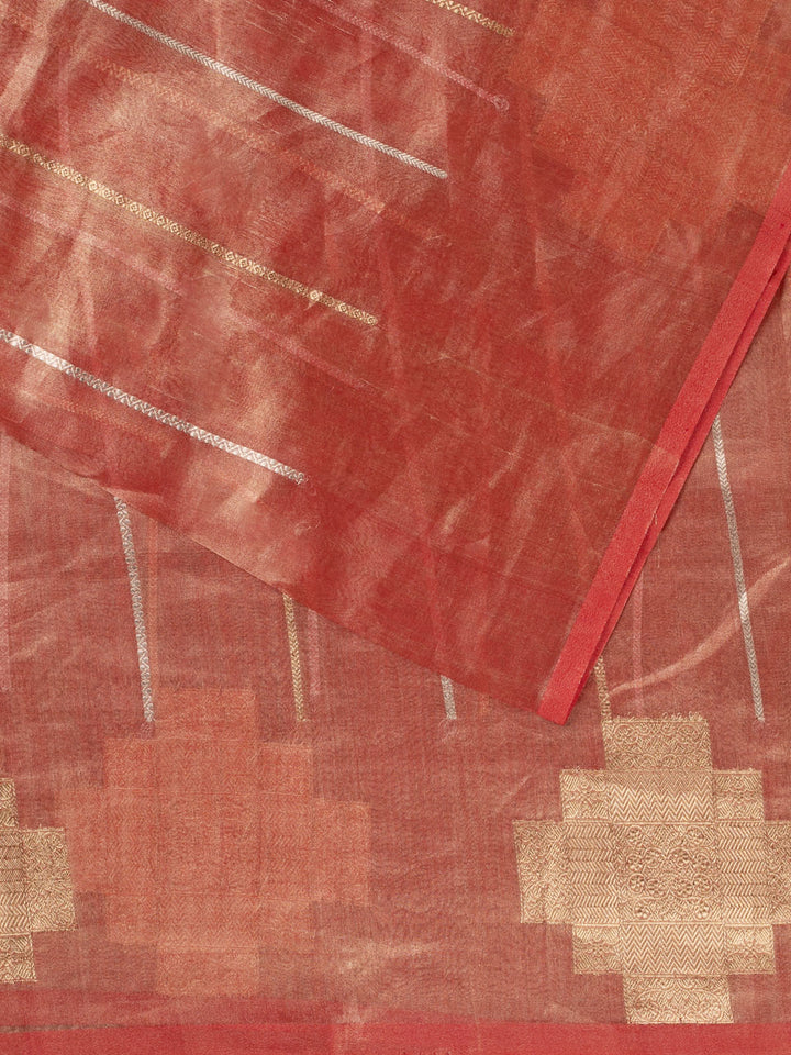 Orange Pure Tissue  Sonarupa Stripes Banarasi Saree