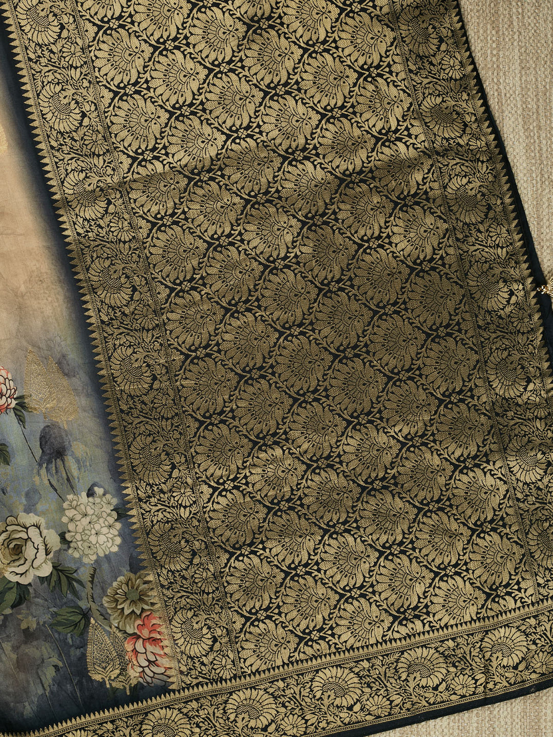 Beige Dola Silk  Printed Banarasi Saree_3