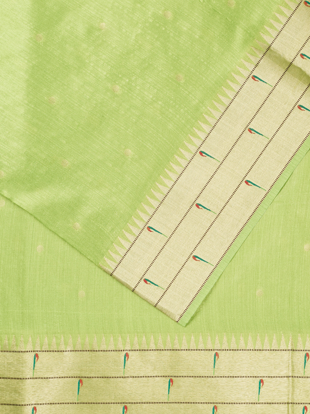 Green Cotton Zari Buti Banarasi Saree_2