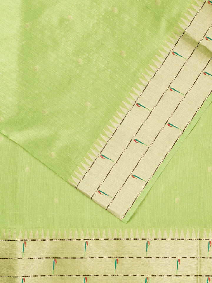 Green Cotton Zari Buti Banarasi Saree