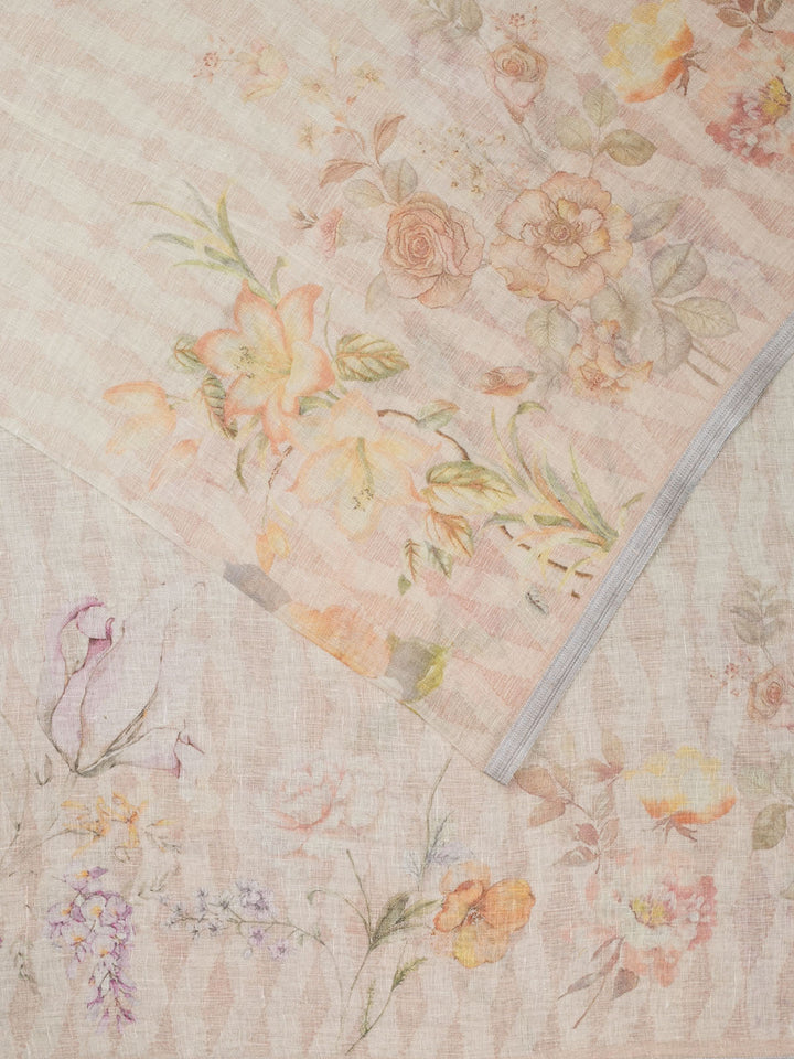 Cream Pure linen Plain Banarasi Saree