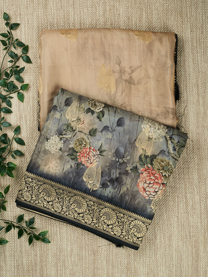 Beige Dola Silk  Printed Banarasi Saree