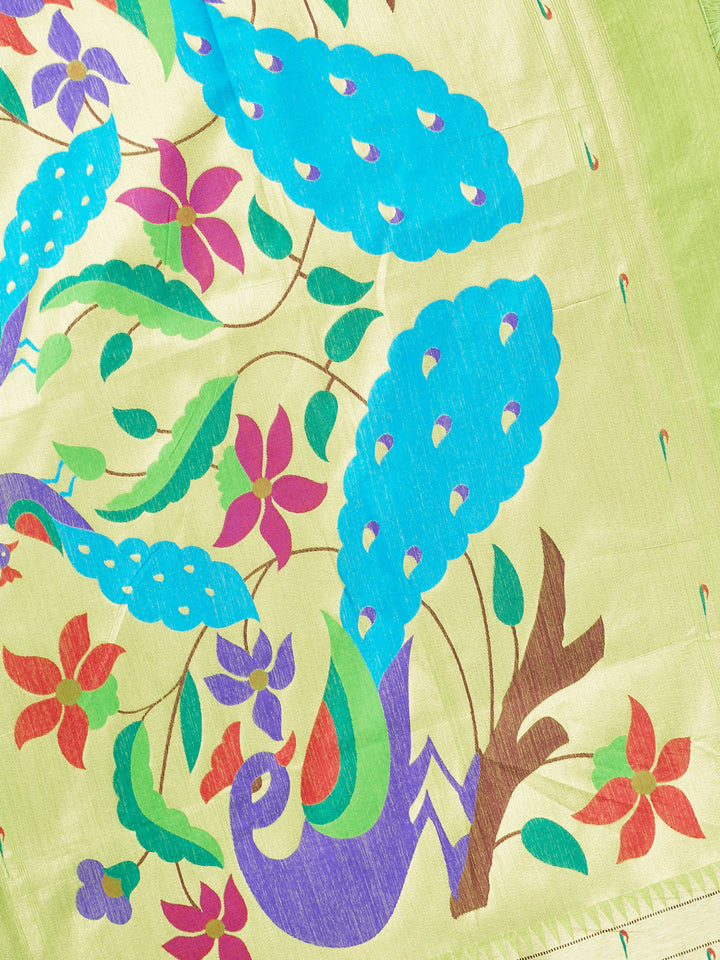 Green Cotton Zari Buti Banarasi Saree