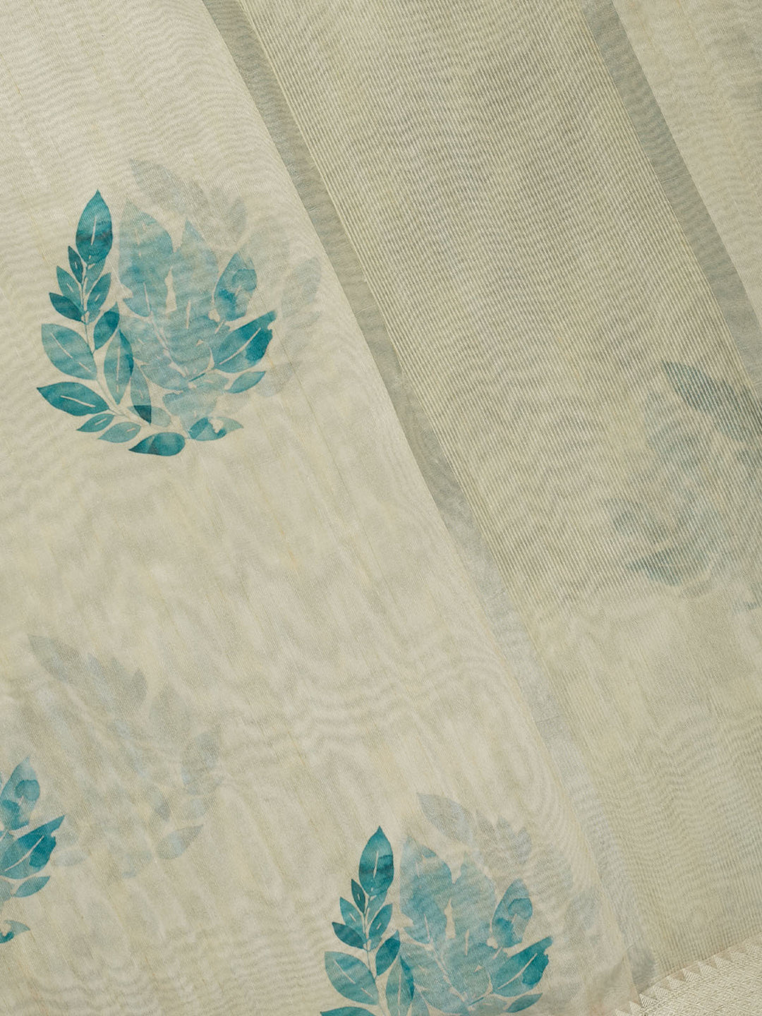 Firozi Chanderi Floral Print Banarasi Saree_4