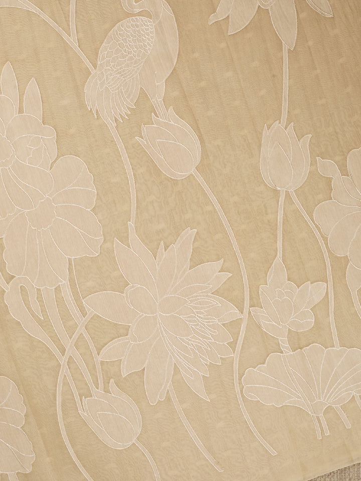 Beige Pure Organza Plain Banarasi Saree