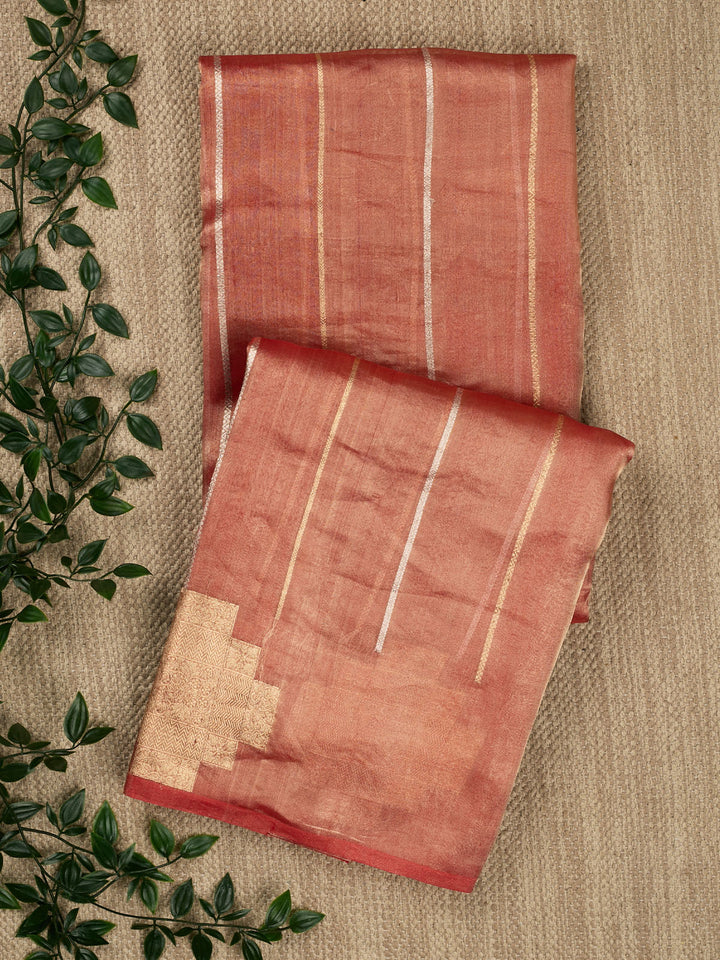 Orange Pure Tissue  Sonarupa Stripes Banarasi Saree