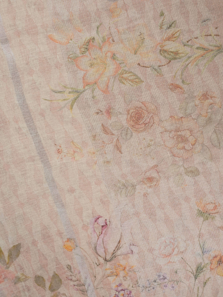 Cream Pure linen Plain Banarasi Saree