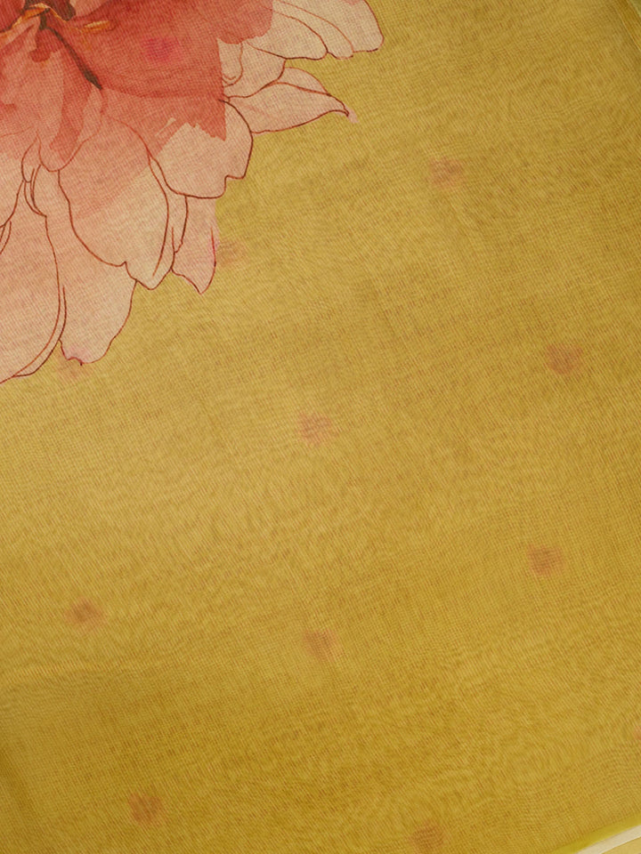 Yellow  Pure Organza Printed Banarasi Saree