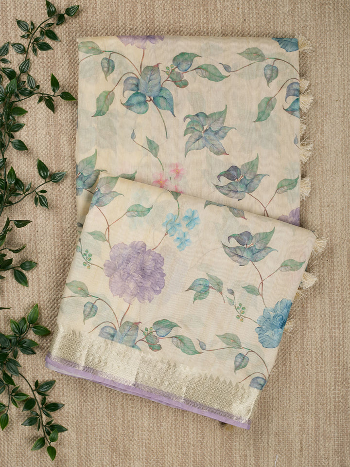 Purple Chanderi Printed Banarasi Saree