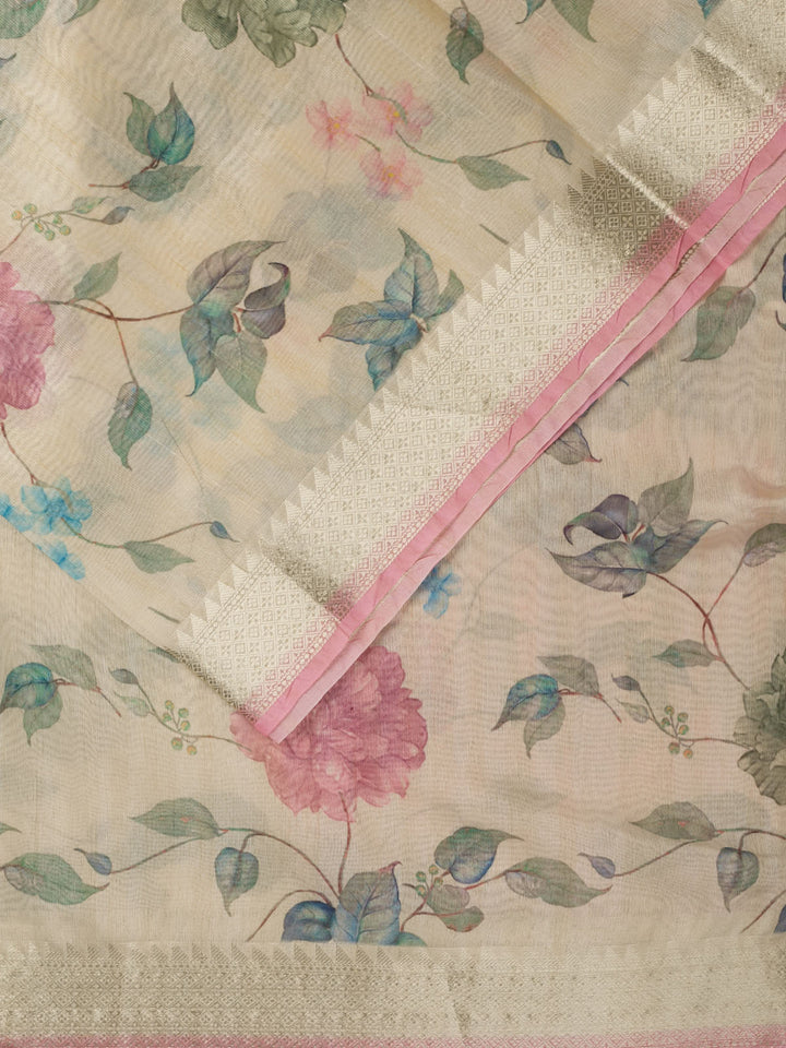 Pink Chanderi Printed Banarasi Saree