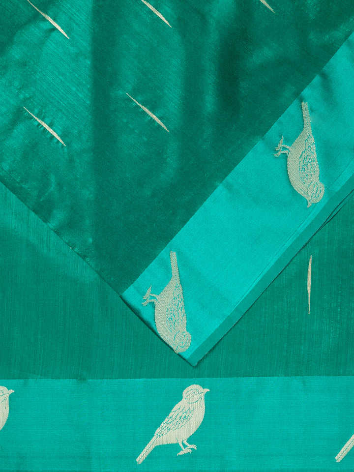 Green Cotton Plain Banarasi Saree