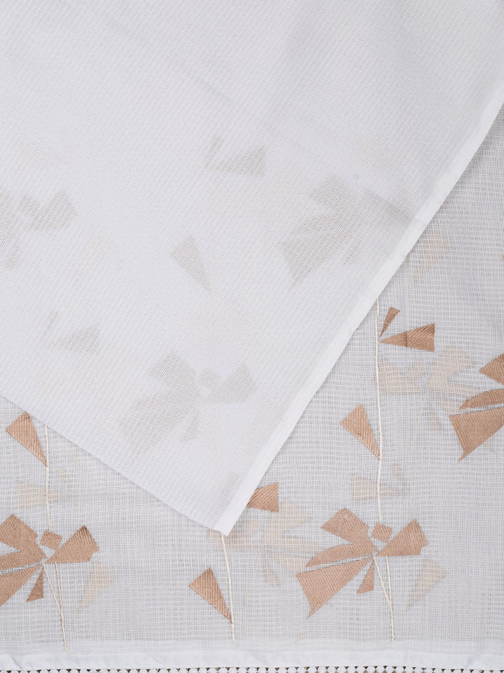 White Kota Resham Embroidery Banarasi Saree