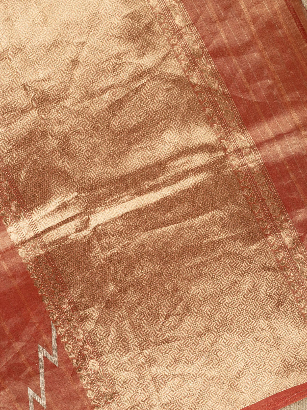 Orange Pure Tissue Sonarupa Zigzag Banarasi Saree_4