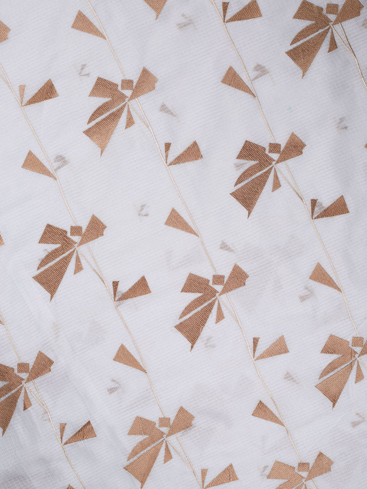 White Kota Resham Embroidery Banarasi Saree