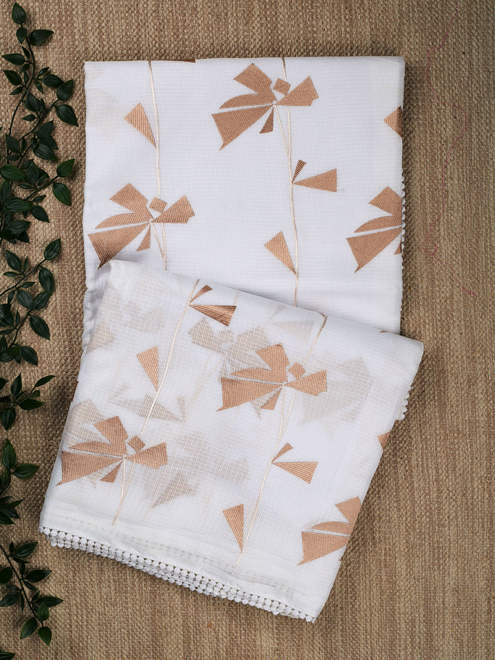 White Kota Resham Embroidery Banarasi Saree