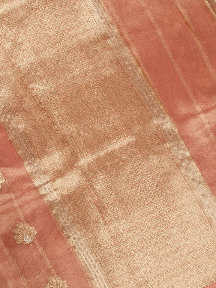 Peach Pure Tissue Sonarupa Butis Banarasi Saree