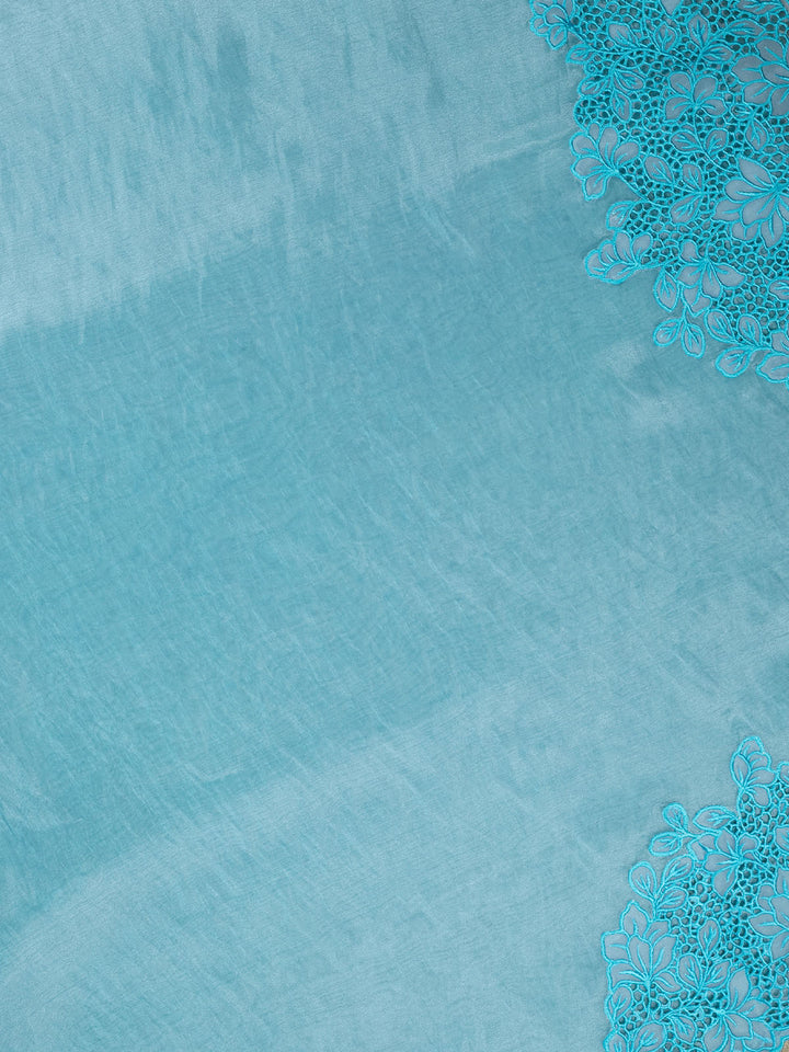 Blue Tissue Plain Banarasi Saree