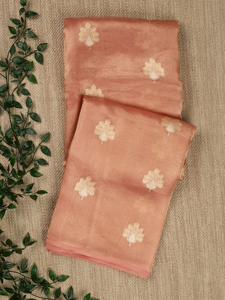 Peach Pure Tissue Sonarupa Butis Banarasi Saree