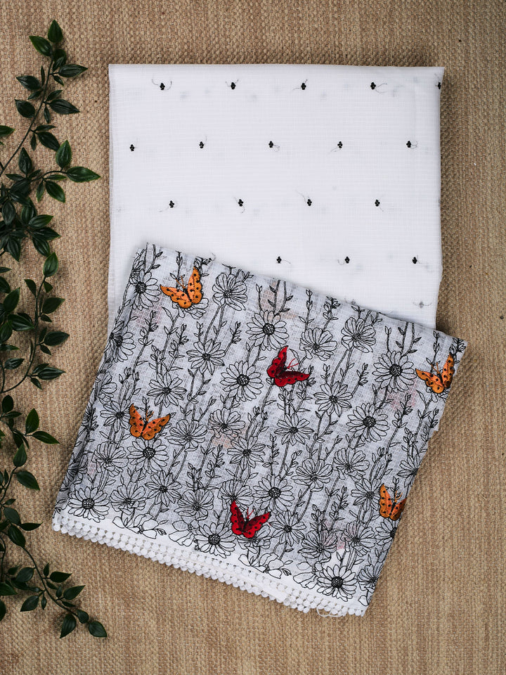 White Kota Thread Butis Banarasi Saree