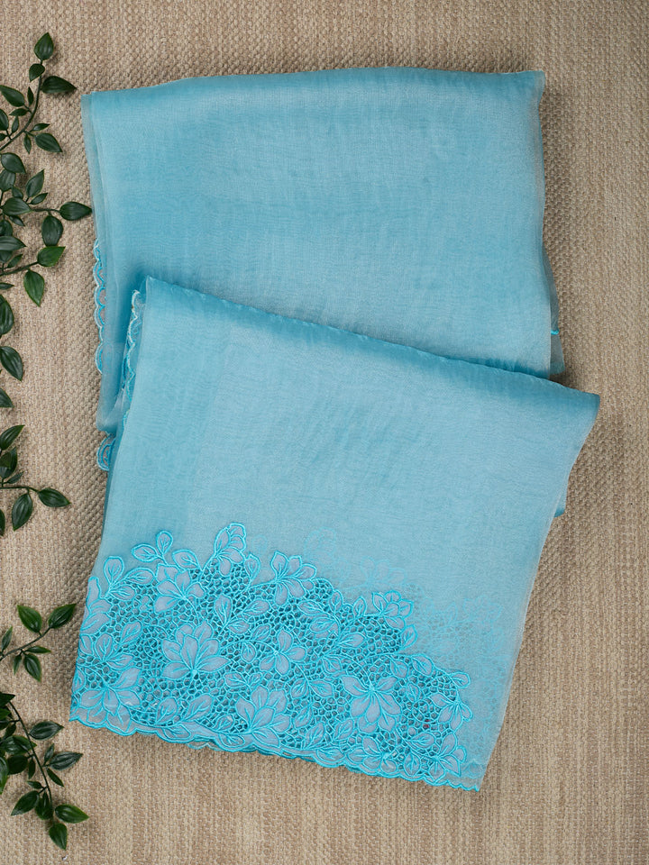 Blue Tissue Plain Banarasi Saree