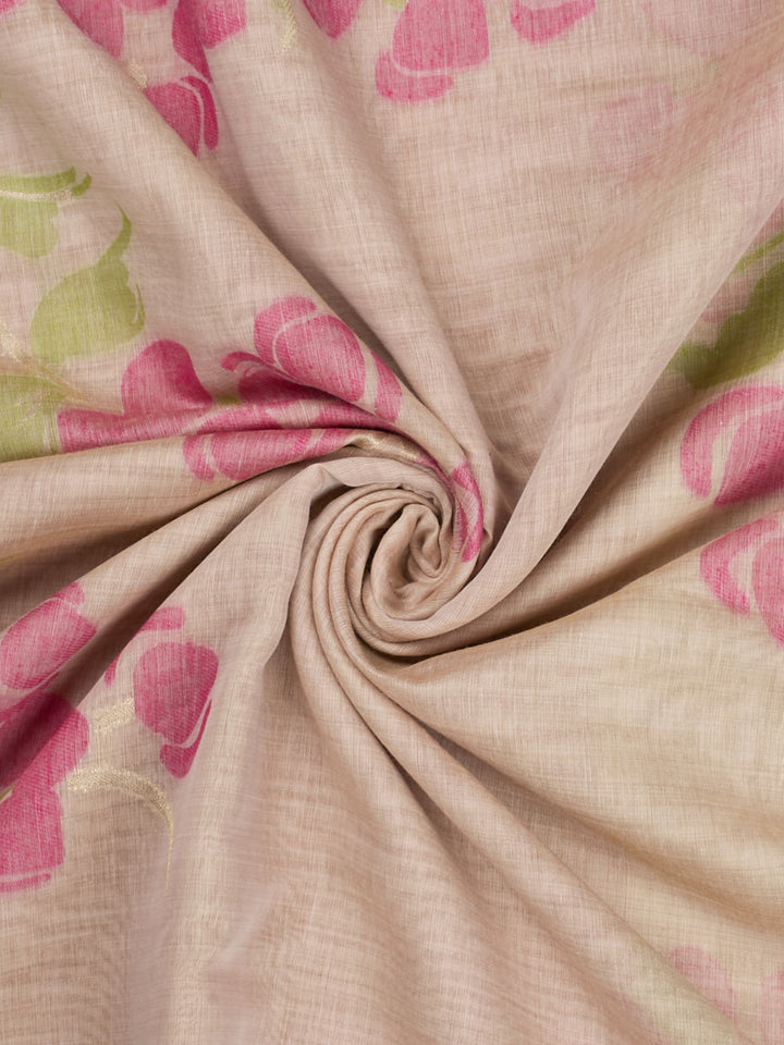 Biege Cotton Floral Buta Banarasi Saree