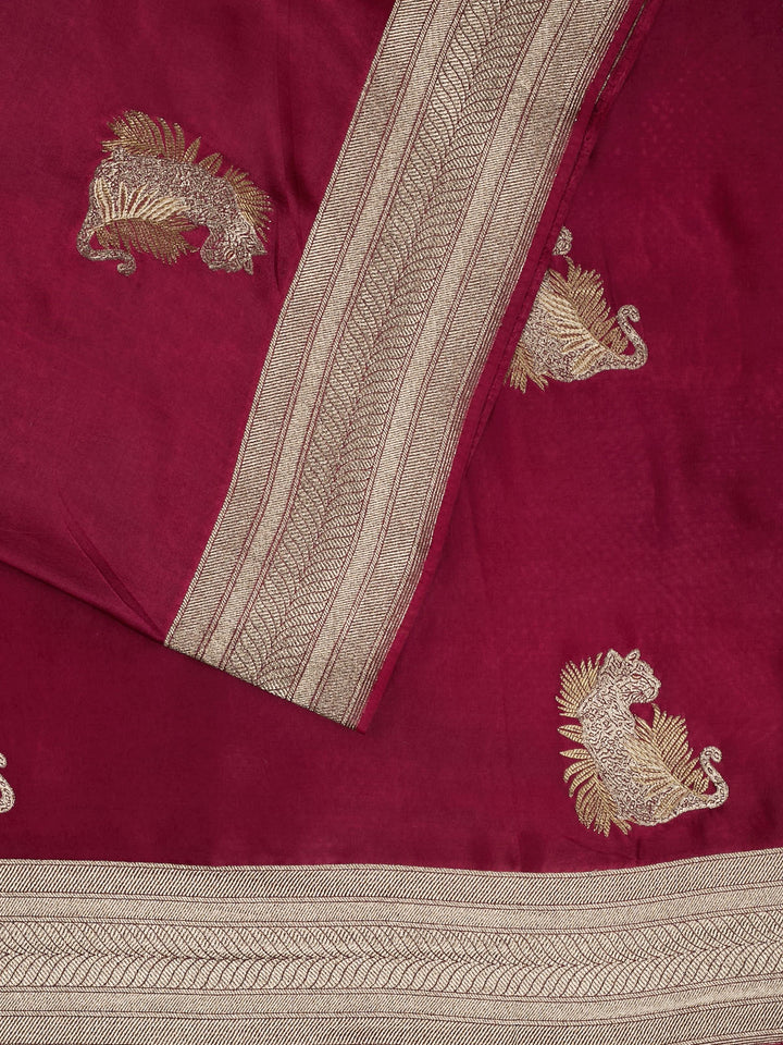 Wine Mysore Silk Zari Buti  Banarasi Saree